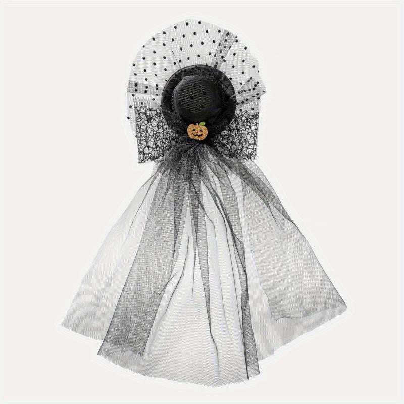 Halloween Pumpkin Decor Head Veil Mesh Lace Hair Accessory