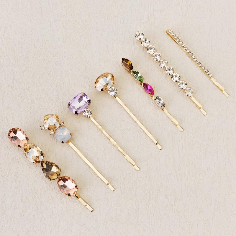 7pcs Rhinestone Hairpin Golden Hair Clip for Girls
