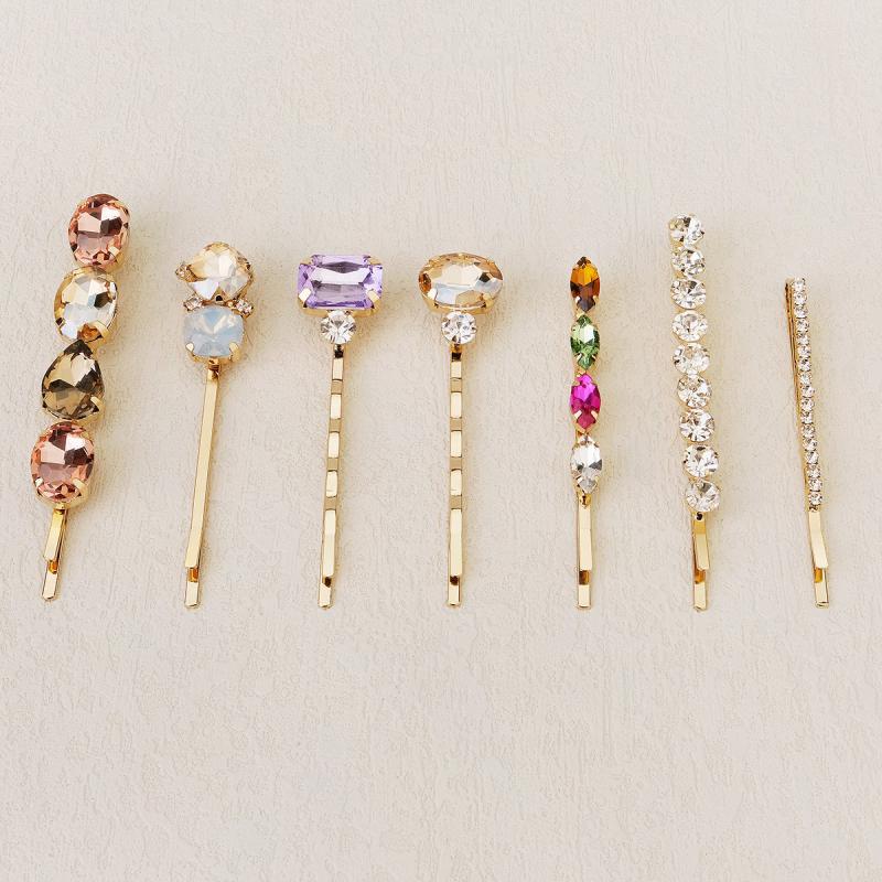 7pcs Rhinestone Hairpin Golden Hair Clip for Girls