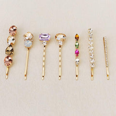 7pcs Rhinestone Hairpin Golden Hair Clip for Girls