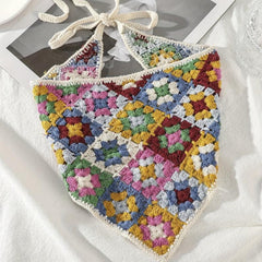 Colorful Knitted Bandana Flower Pattern Crochet Boho Style Headband