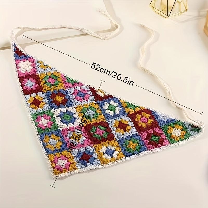 Colorful Knitted Bandana Flower Pattern Crochet Boho Style Headband