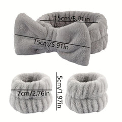 3pcs Plush Bow Knotted Headband Fluffy Hair Band For Skincare
