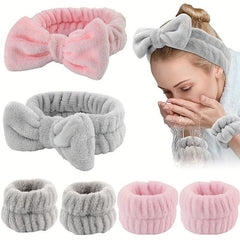 3pcs Plush Bow Knotted Headband Fluffy Hair Band For Skincare