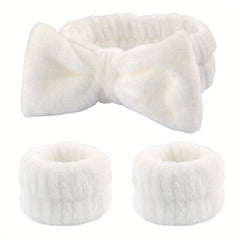 3pcs Plush Bow Knotted Headband Fluffy Hair Band For Skincare