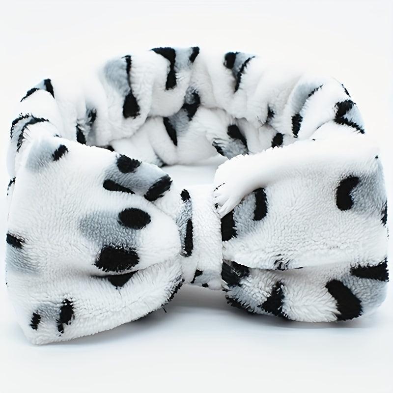 2pcs Plush Hair Band Bow Print Wide Brim Elastic Hair Hoop Women's