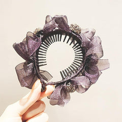 Ruffled Bow Decor Hair Claw Clip Large Duck Billed Clip Rhinestone Glitter Women