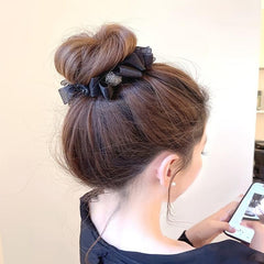 Ruffled Bow Decor Hair Claw Clip Large Duck Billed Clip Rhinestone Glitter Women