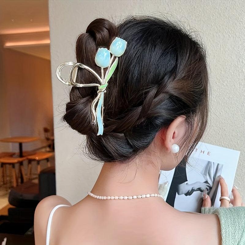 Golden Flower Hair Claw Rhinestone Clip Non-Slip Accessories