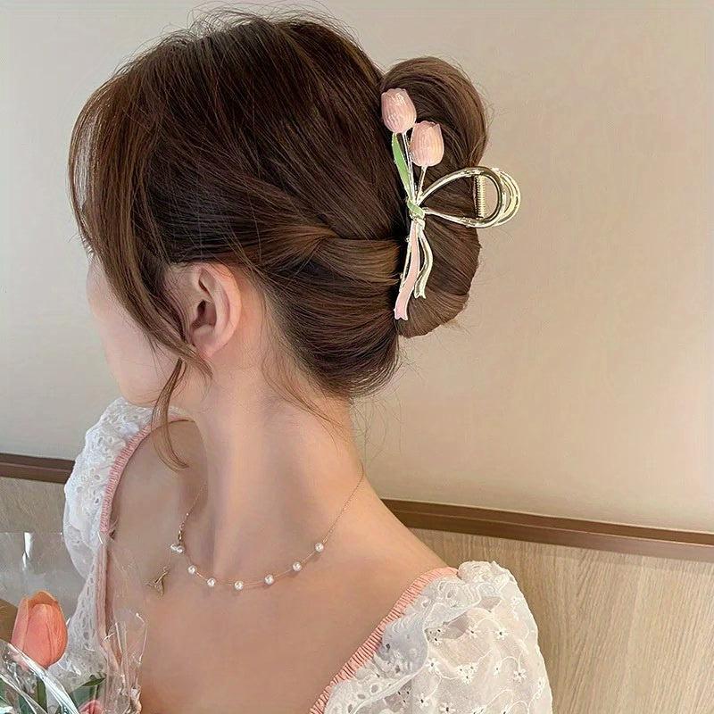 Golden Flower Hair Claw Rhinestone Clip Non-Slip Accessories