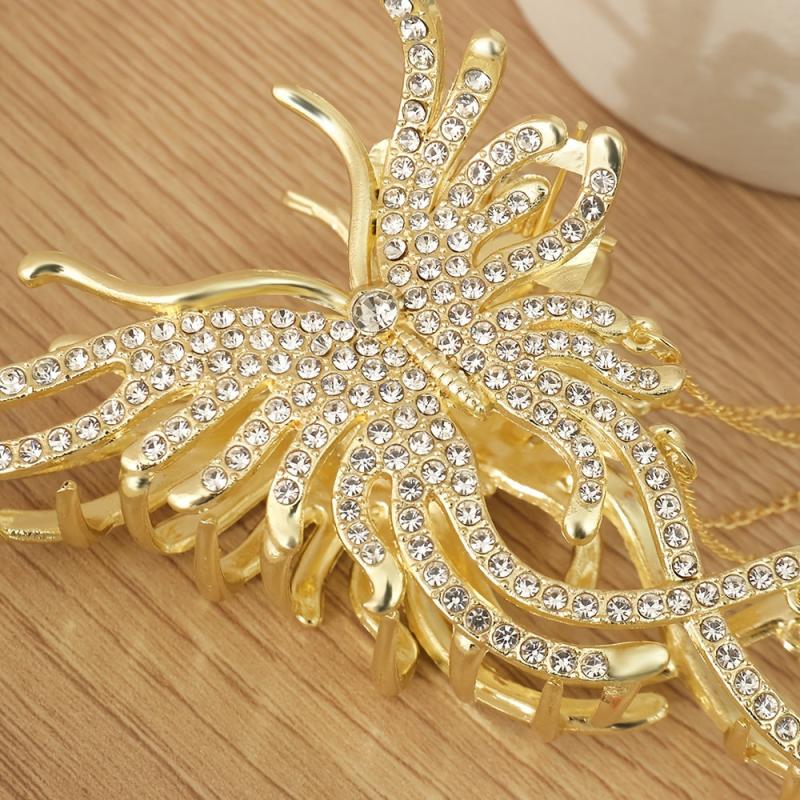 Medium Hair Claw Clip Rhinestone Faux Pearl Decor Barrette for Thin Thick Hair
