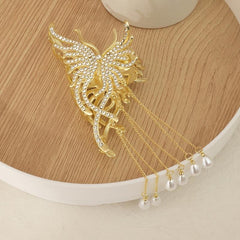 Medium Hair Claw Clip Rhinestone Faux Pearl Decor Barrette for Thin Thick Hair