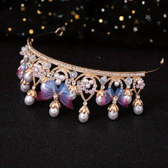 Golden Pearl Rhinestone Hairpiece Crown for Girls