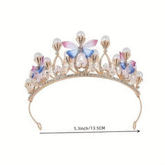 Golden Pearl Rhinestone Hairpiece Crown for Girls
