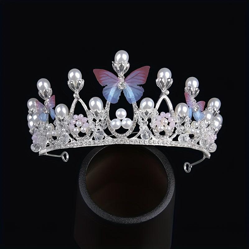 Golden Pearl Rhinestone Hairpiece Crown for Girls