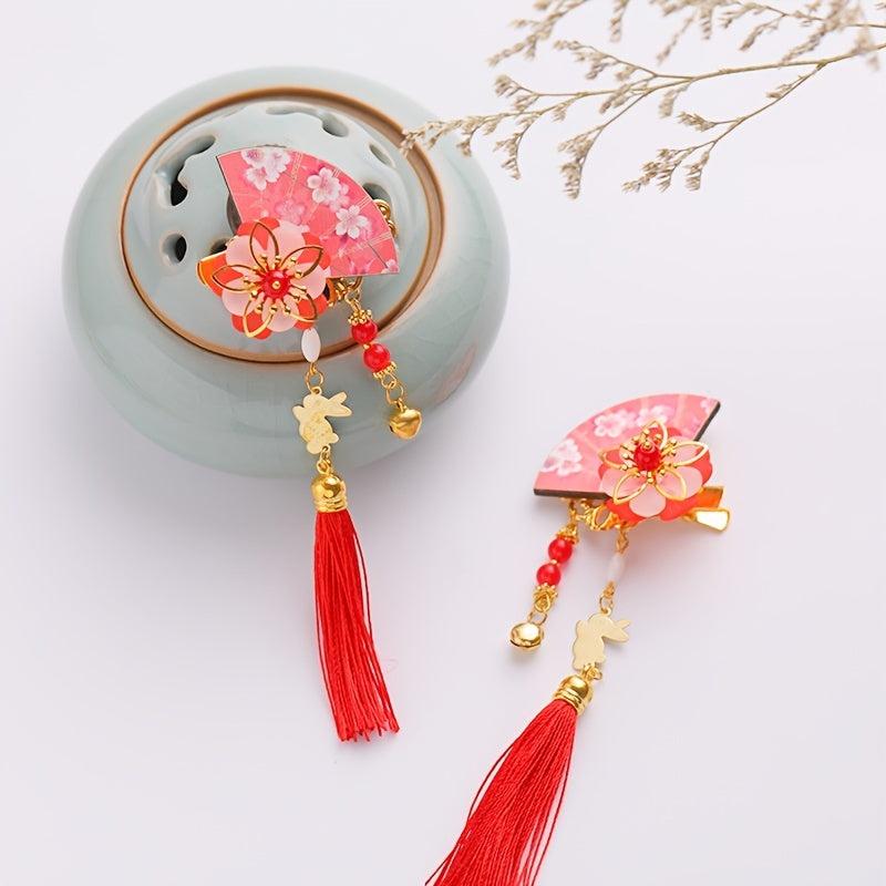 Rabbit Flower Hairpin Tassel Hair Clip Headdress for Girl