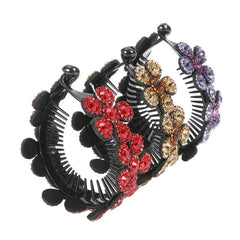 Rhinestone Flower Hair Claw for Women Head Bun Ponytail Holder