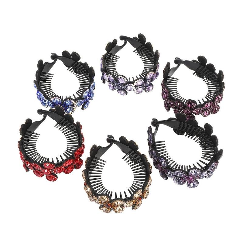 Rhinestone Flower Hair Claw for Women Head Bun Ponytail Holder