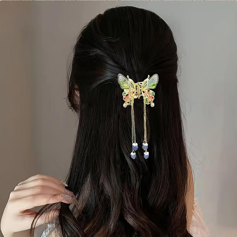 Butterfly Hair Clip Tassel Beaded Small Claw Clip For Women Girls
