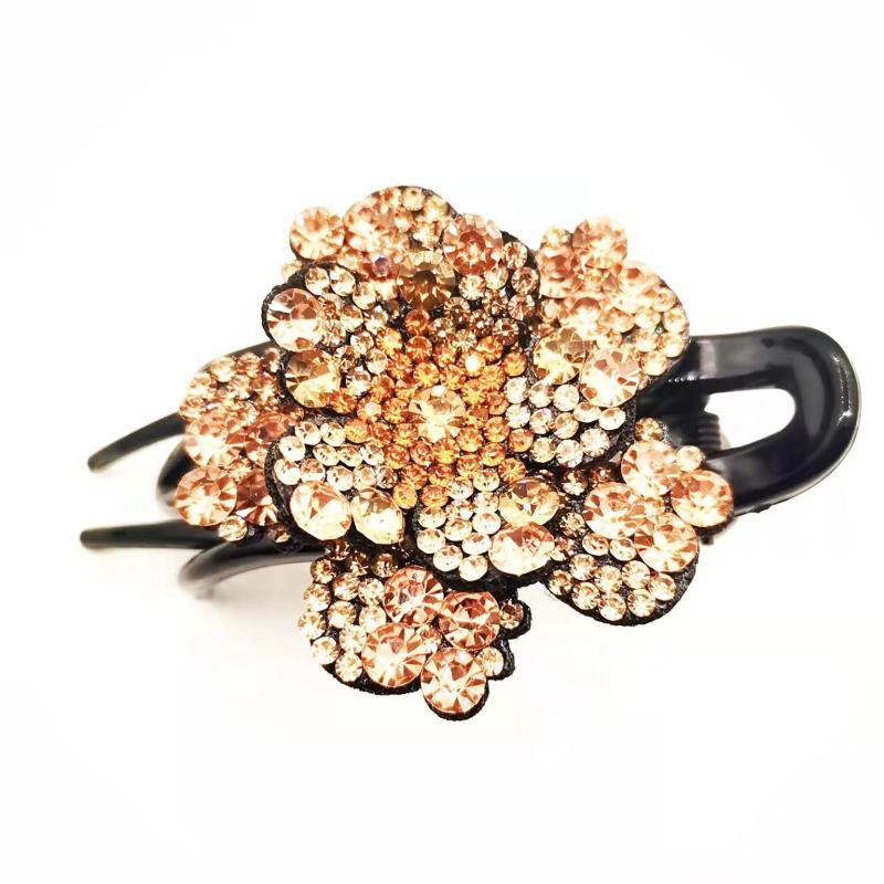 Vintage Rhinestone Flower Hair Claw Clips
