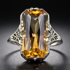 Engagement Band Ring Yellow Crystal Women Ring