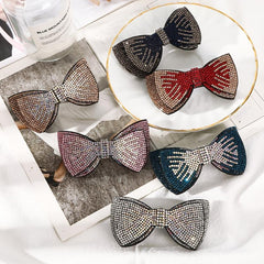 Layer Bow Tie Rhinestone Hair Clip Metal Retro Barrette Hairpin