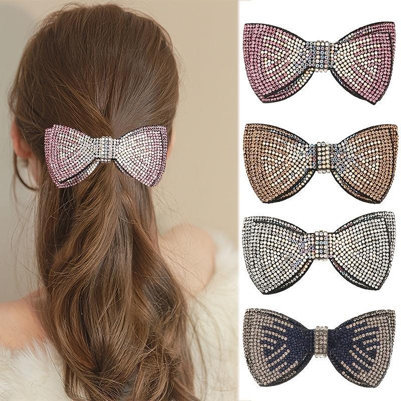 Layer Bow Tie Rhinestone Hair Clip Metal Retro Barrette Hairpin