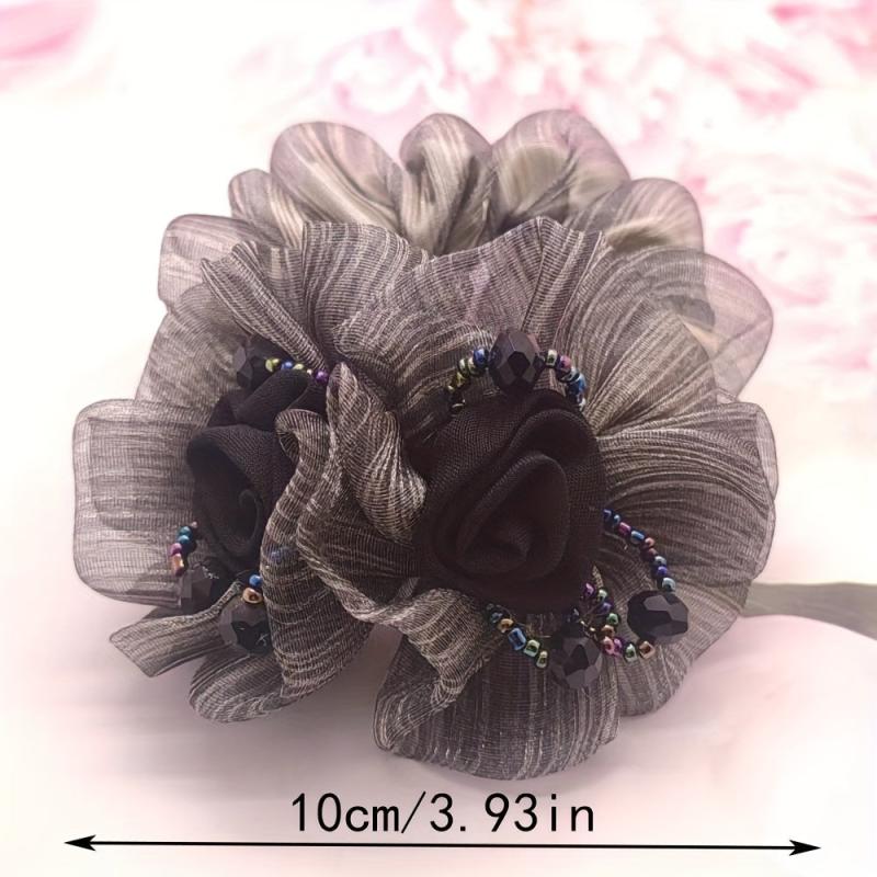Mesh Flower Hair Tie Ponytail Holder Vintage Hair Accessories For Women