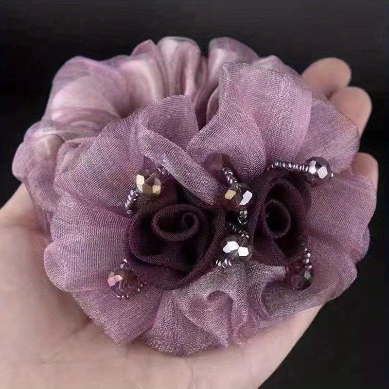 Mesh Flower Hair Tie Ponytail Holder Vintage Hair Accessories For Women
