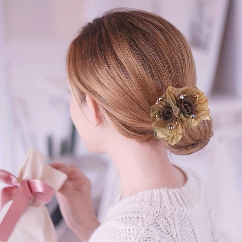 Mesh Flower Hair Tie Ponytail Holder Vintage Hair Accessories For Women