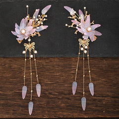 Vintage Flower Leaf Tassel Hairpin Barrette Chinese Style Hanfu Hair Accessory