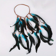 Boho Feather Hair Tie Rope Headband with Beads Tassel