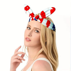 Flag Print Bowknot Hair Band Elastic Headband 4th Of July Headbands