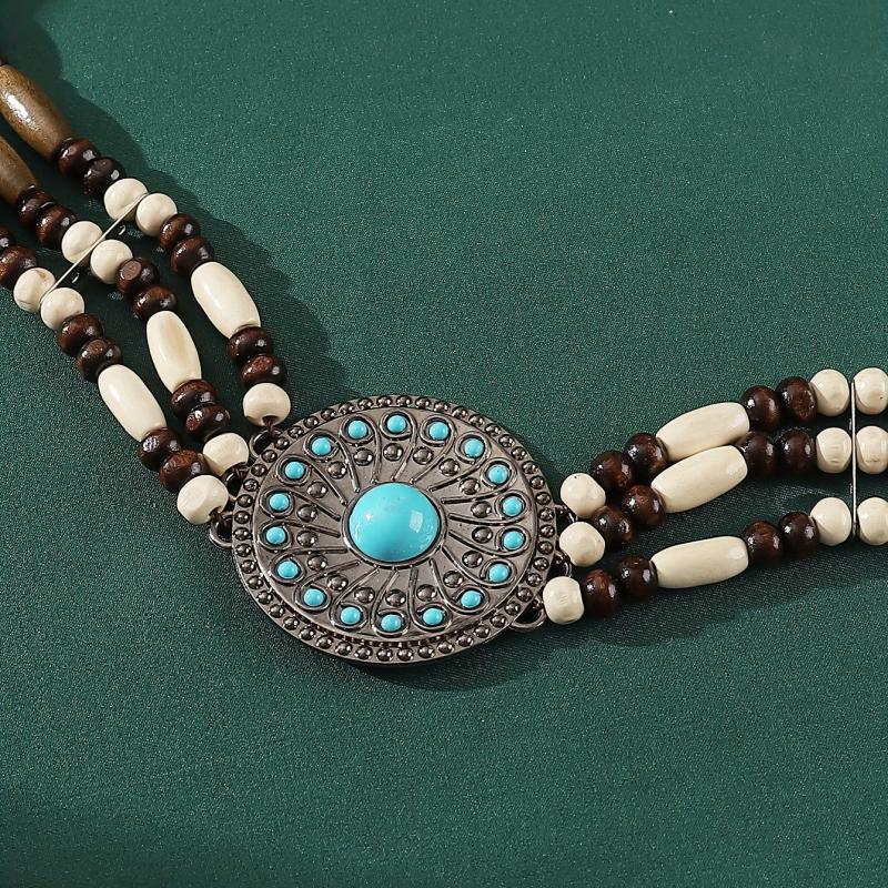 Boho Style Wide Head Chain Wooden Bead Hair Band