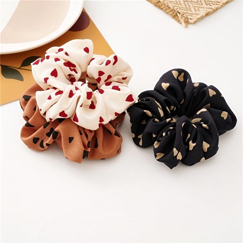 Chiffon Hair Rope Hair Ring Heart Printing Scrunchy Elastic Hair Bands