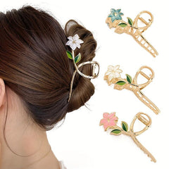 3pcs Flower Shape Metal Hair Claw Large Floral Shark Claw Non slip Hai...