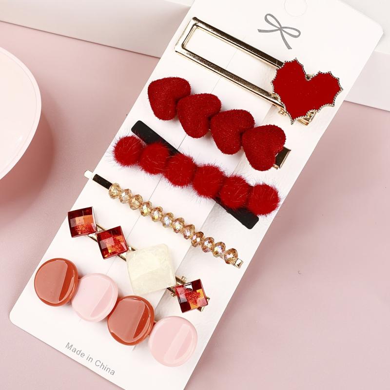 6PCS Multicolor Acrylic Heart Hair Clips for Women