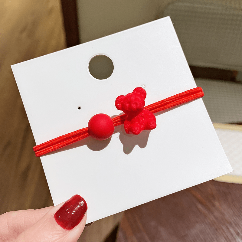 Red Hair Tie Bow Heart Decor Hair Rope Elastic Ponytail Holder