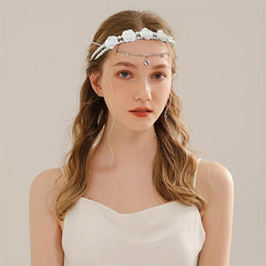 Faux Pearl Hair Band Resin Flower Headband Double Layered Headdress