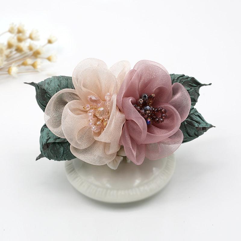 Vintage Fabric Flower Barrette Hair Clip for Women
