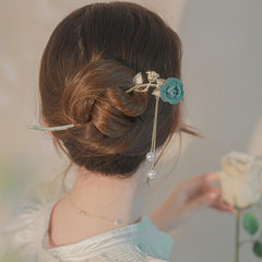 Rose & Tassel Hair Pin Bun Holder Bridal Wedding Headwear