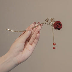 Rose & Tassel Hair Pin Bun Holder Bridal Wedding Headwear