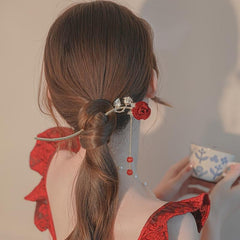 Rose & Tassel Hair Pin Bun Holder Bridal Wedding Headwear