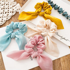 Silk Bow Scarf Scrunchies Hair Ties Ponytail Holder