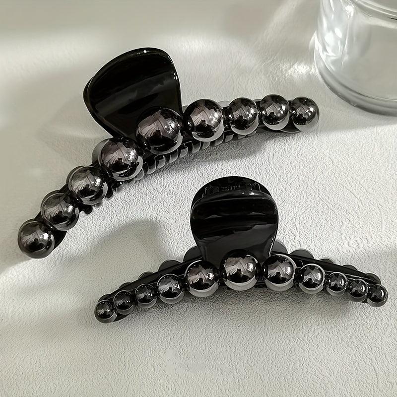2pcs Faux Pearl Hair Claw Ponytail Holder Hair Clip