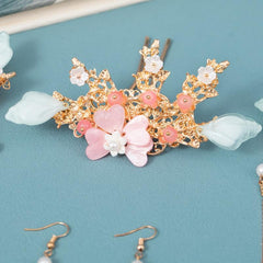 Ancient Style Flower Headdress Set Hairpin Earrings Women's Hair Accessories