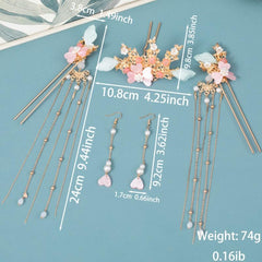 Ancient Style Flower Headdress Set Hairpin Earrings Women's Hair Accessories