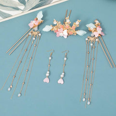 Ancient Style Flower Headdress Set Hairpin Earrings Women's Hair Accessories