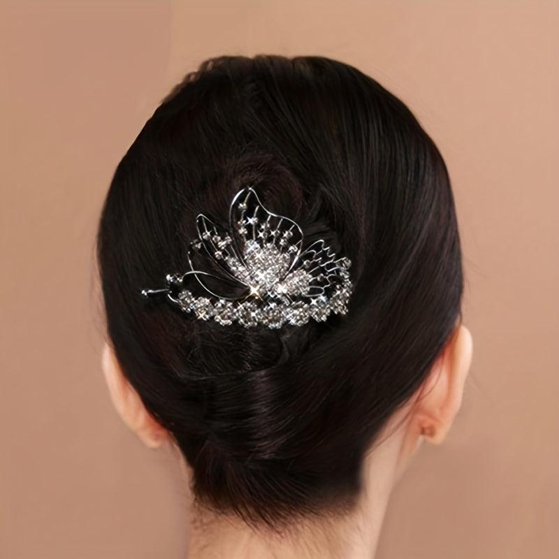 Vintage Rhinestone Butterfly Hair Cuff Claw Barrette for Women Girls