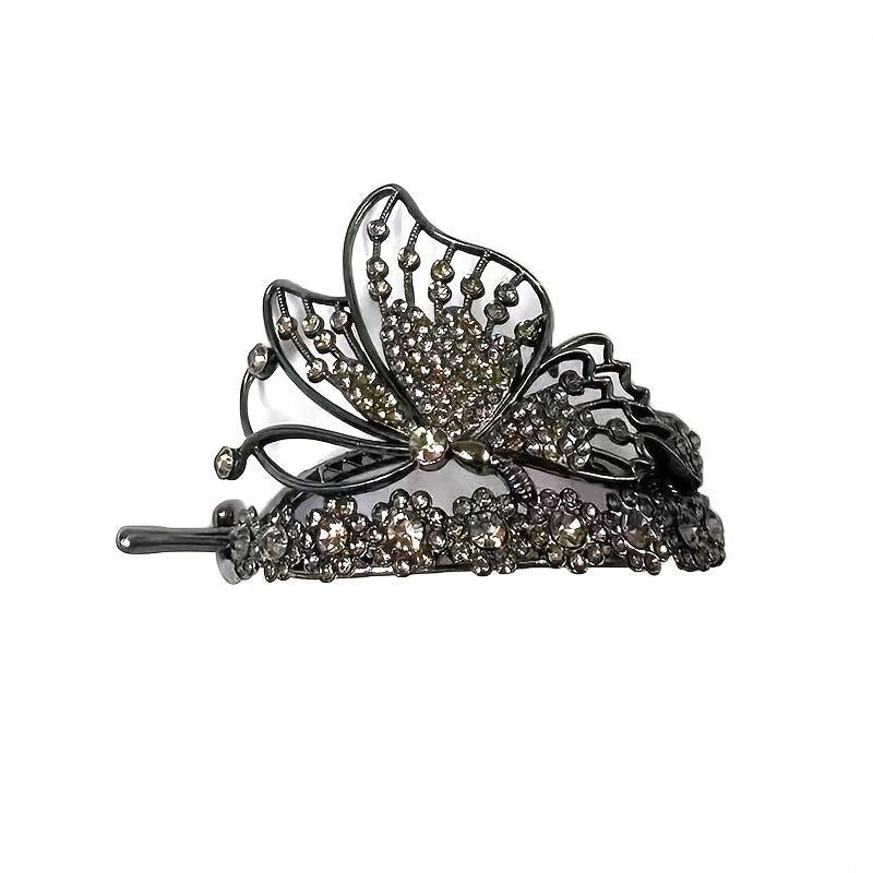 Vintage Rhinestone Butterfly Hair Cuff Claw Barrette for Women Girls